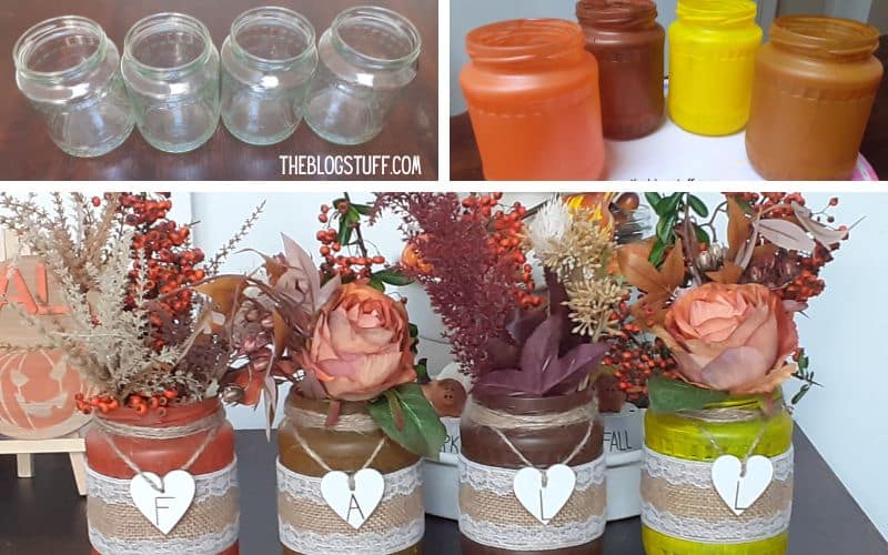 Reusing glass jars as fall vase home decoration