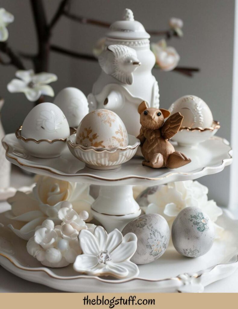 2 tier porcelain Easter tray decorations