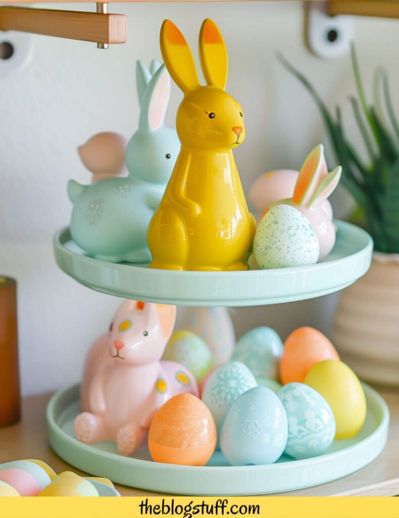 2 tier tray yellow bunny easter eggs