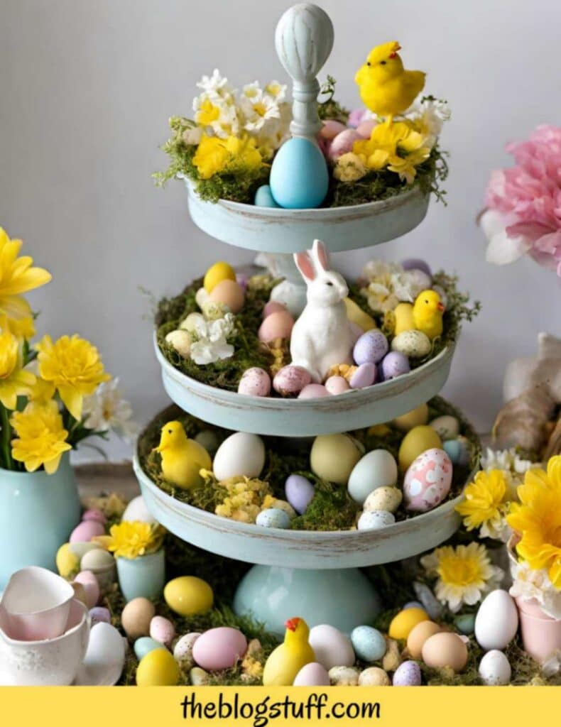 3 tier blue Easter decorations