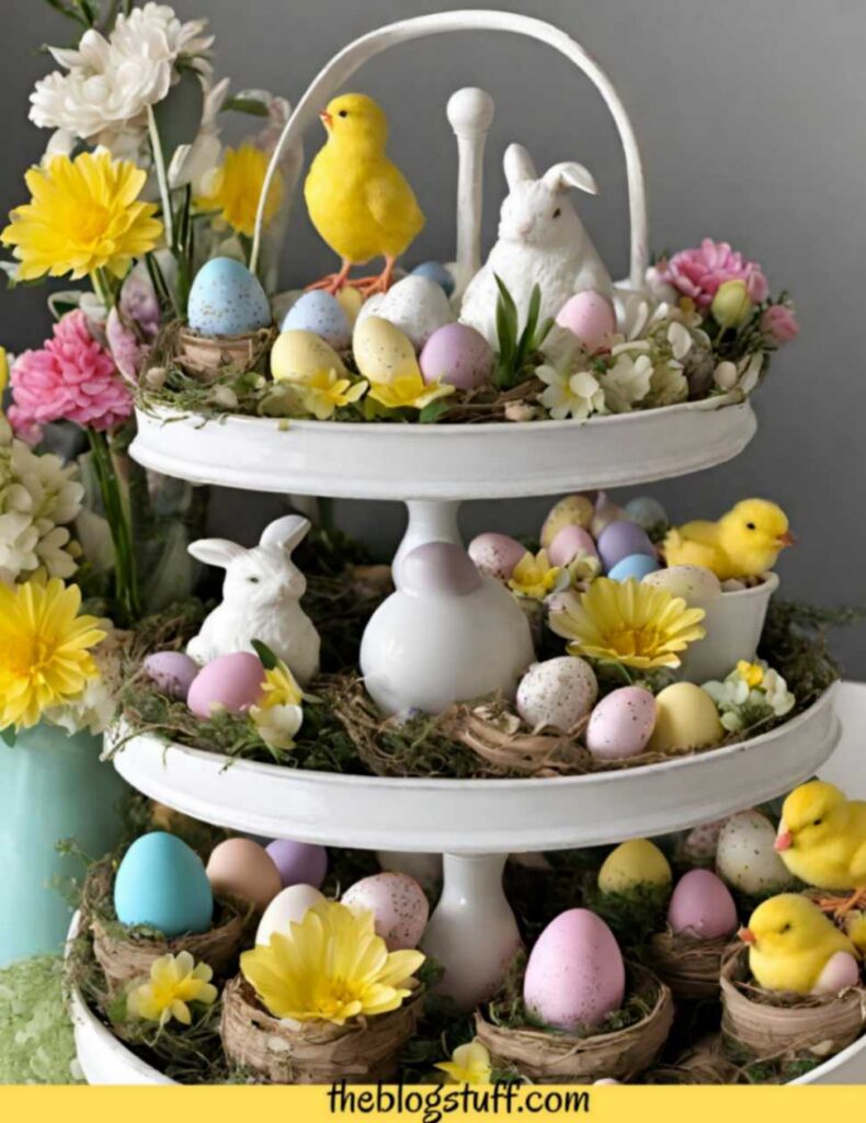 3 tier white tray with handle Easter decor ideas