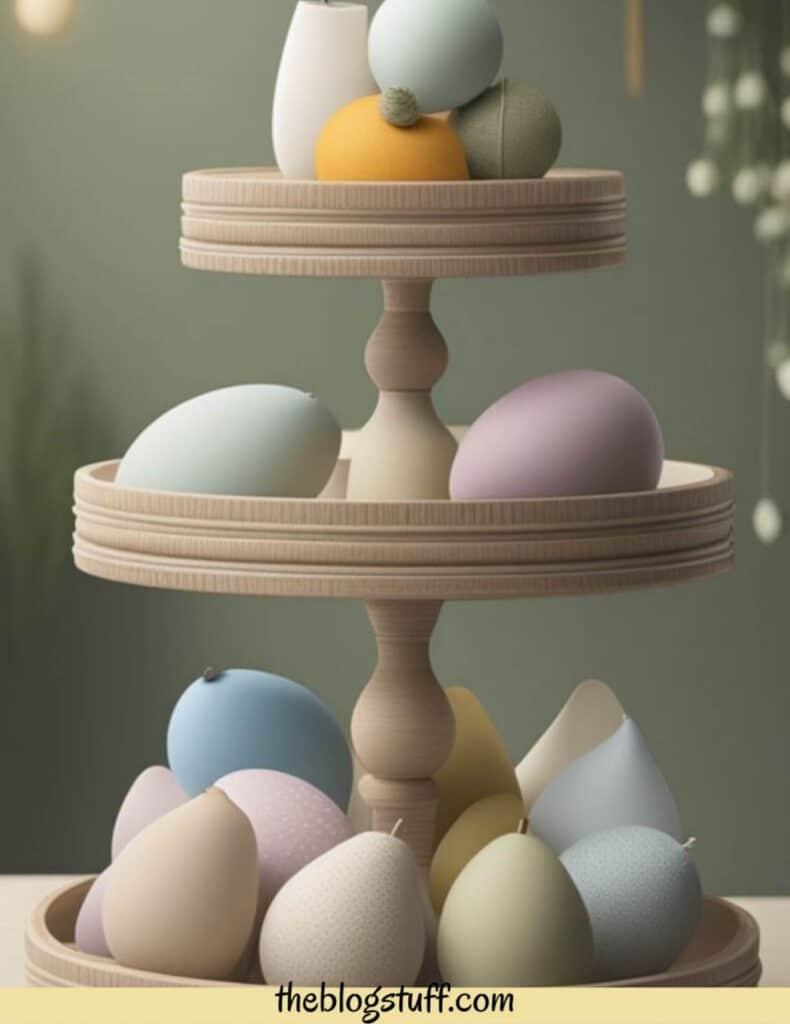 3 tier wooden Easter eggs decor