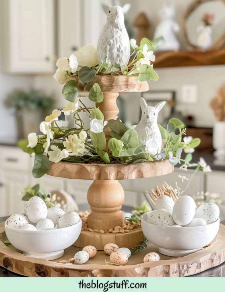 3 tier wooden Easter tray decor