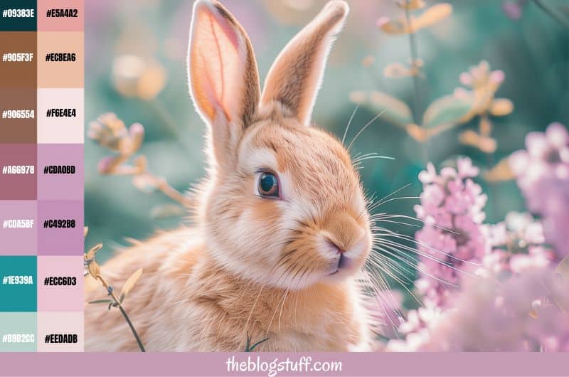 A brown rabbit sorrounded by purple flowers