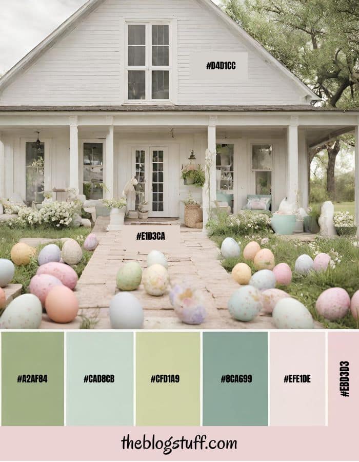 A big porch with plenty of Easter eggs and other Easter decor