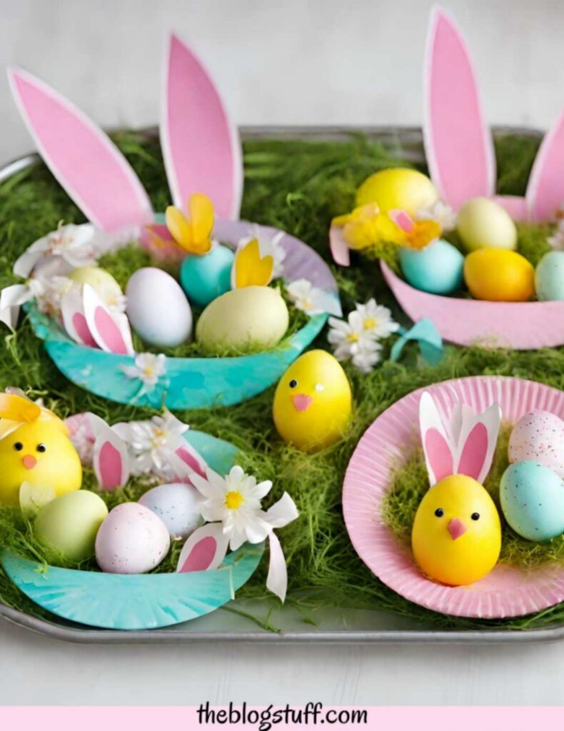 Easter tray kids decor with eggs and bunny ears