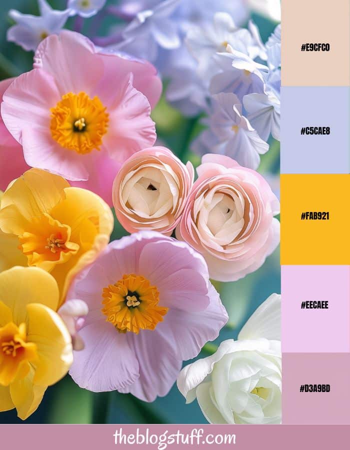 Beautiful colorful flowers with and Easter color palette