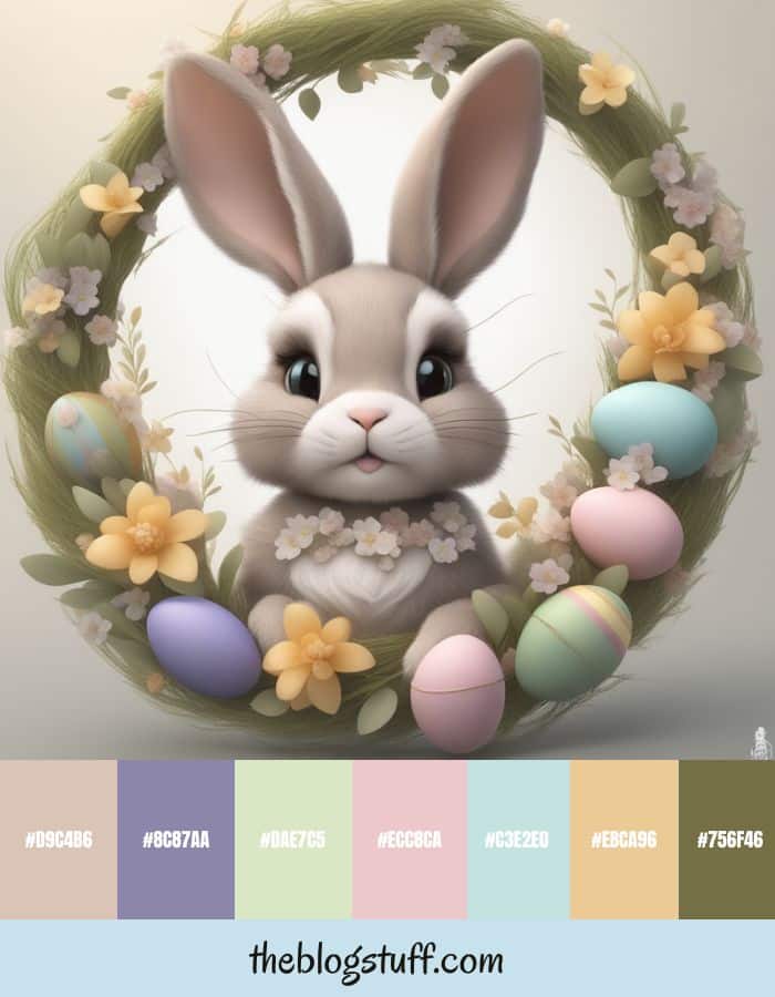 Easter wreath with a bunny in the middle and eggs