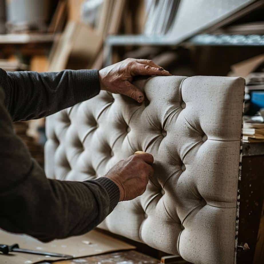 Man making a DIY upholstery headboard