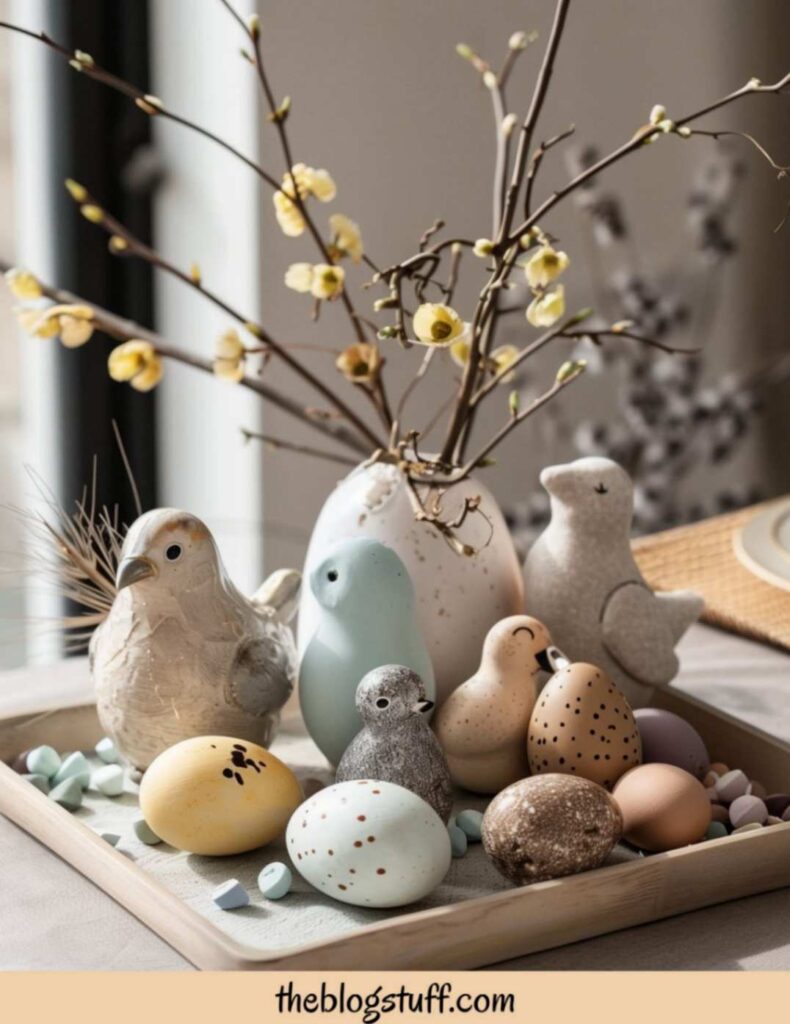 square tray with Easter decorations