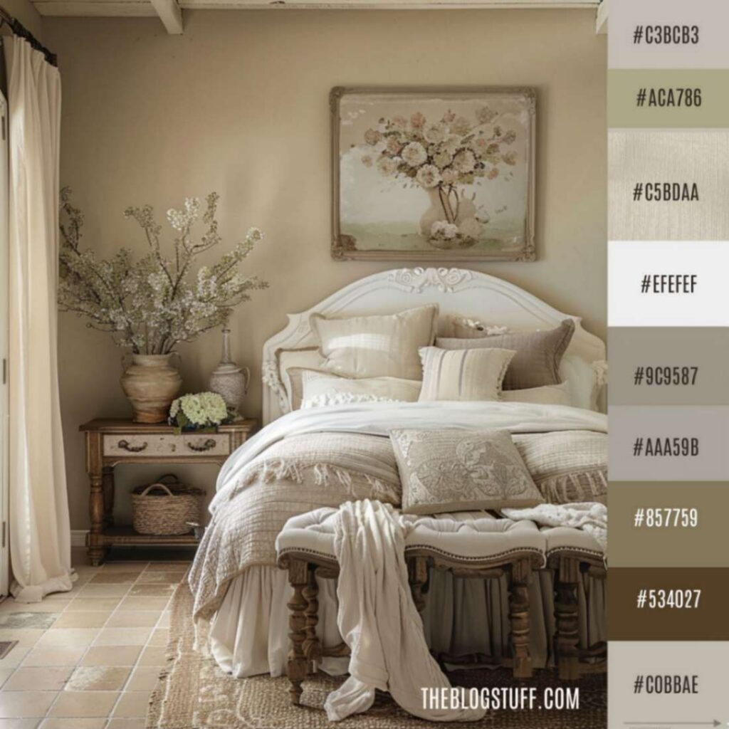 Neutral color palette for a bedroom French country decor style