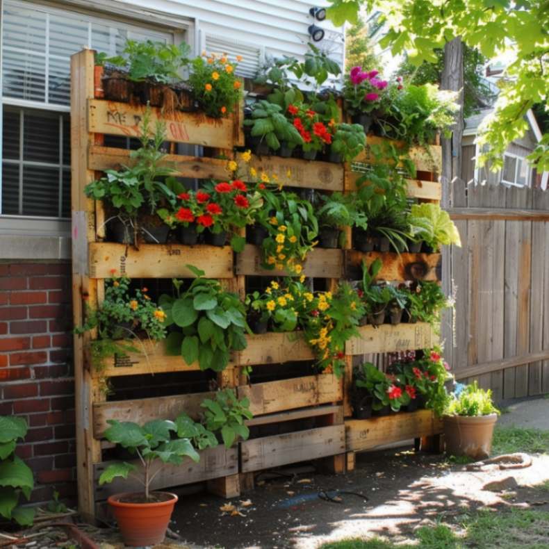 DIY vertical garden made with recycled pallets