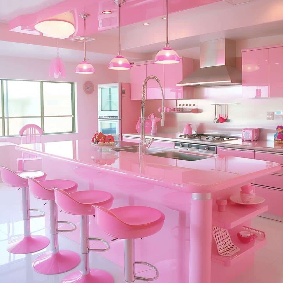 Modern pink retro kitchen decor