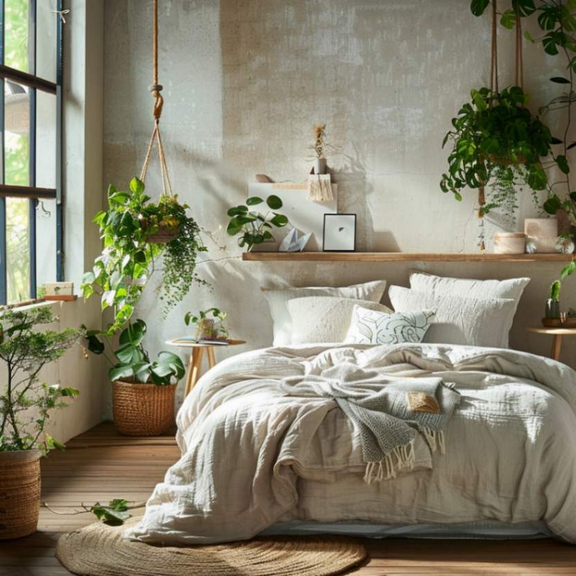 a bedroom adorned with plants