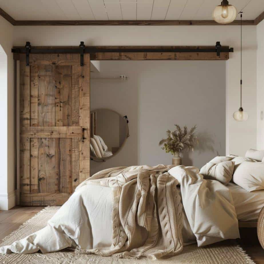 Sliding barn door in the bedroom