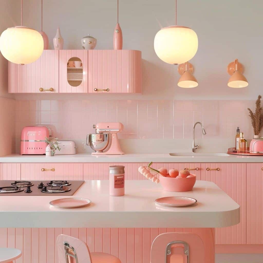 kitchen with retro pink accesories