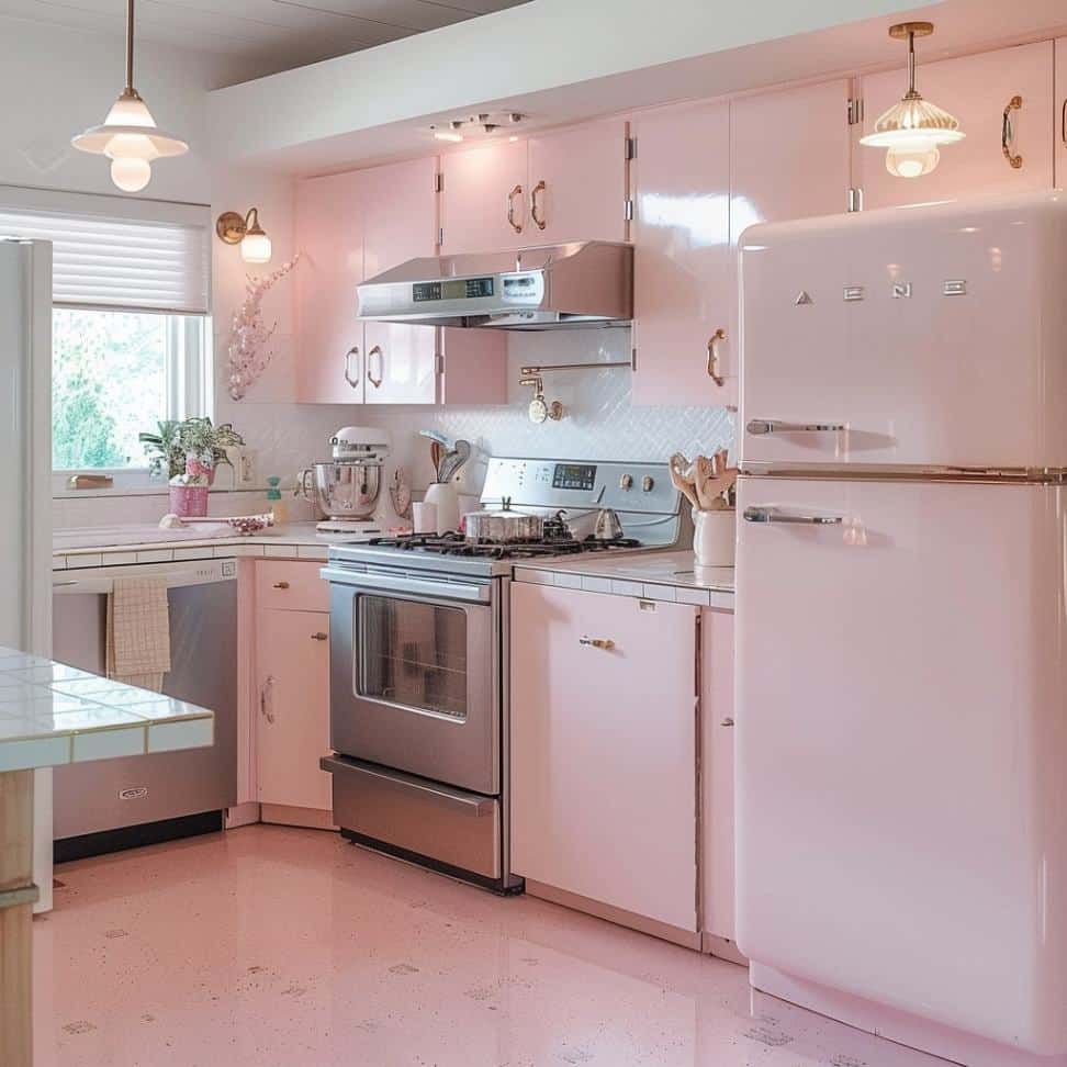 light pink retro kitchen