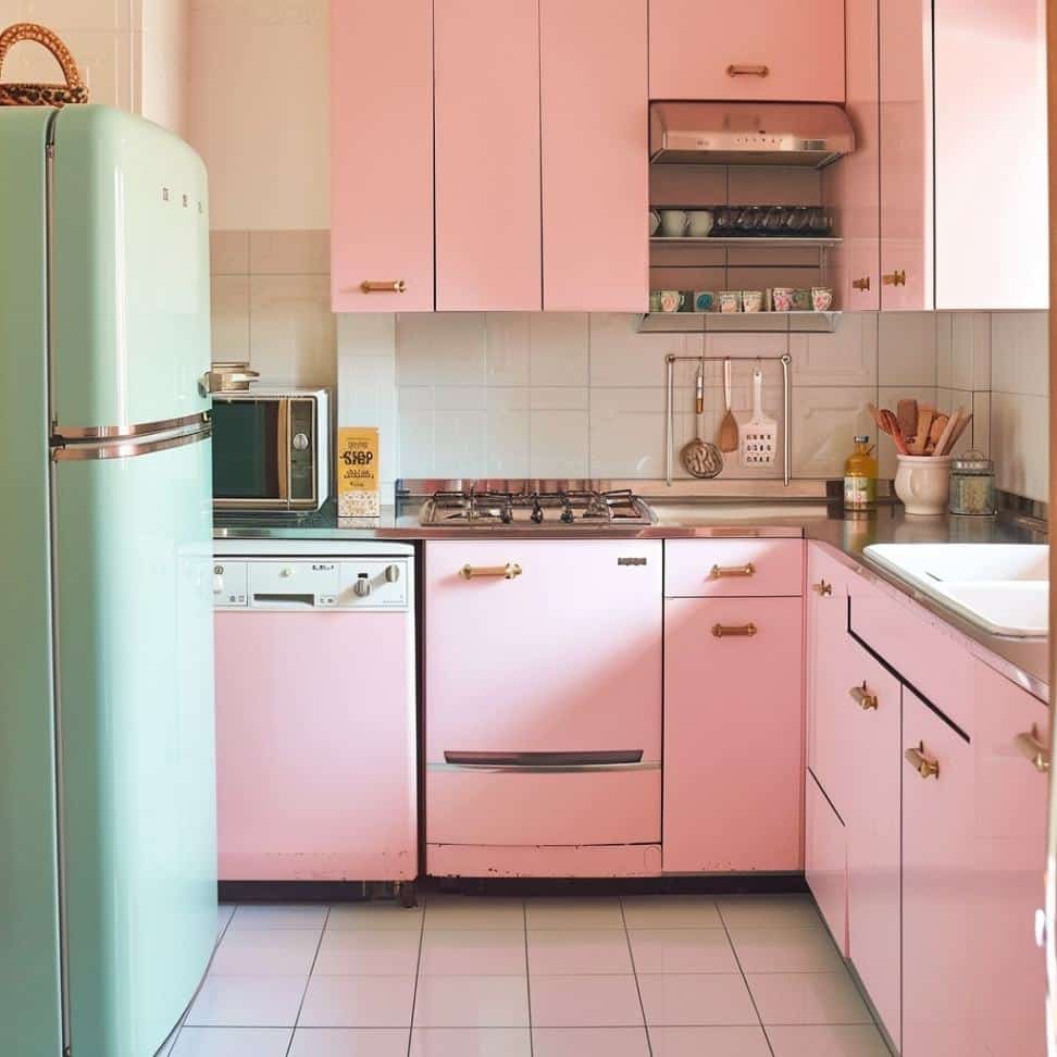 light pink retro kitchen decor