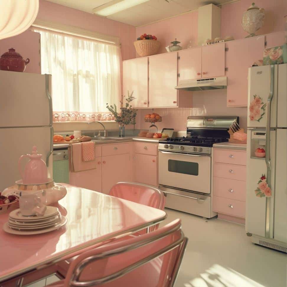 light pink retro kitchen decorating ideas