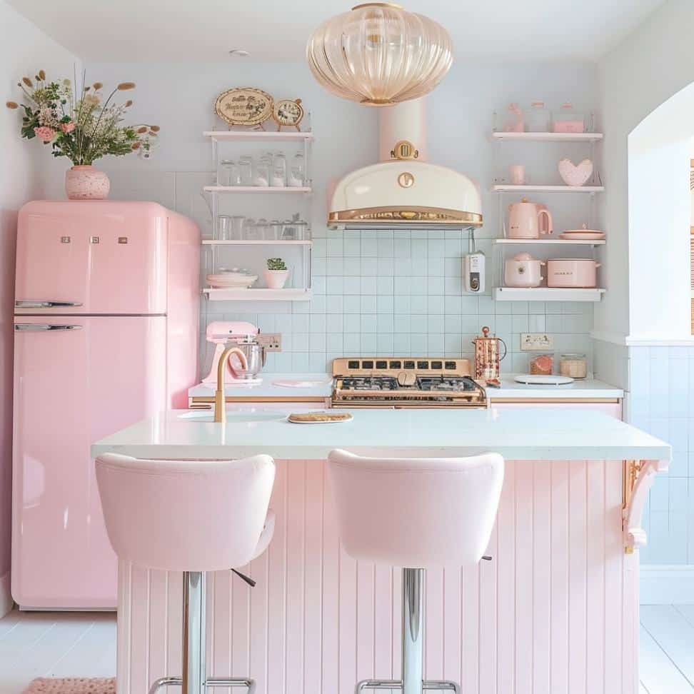 light pink retro kitchen ideas