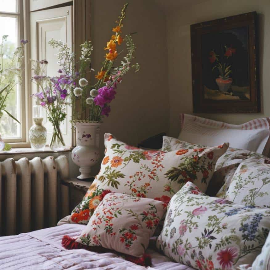 A bedroom decorated with floral accents