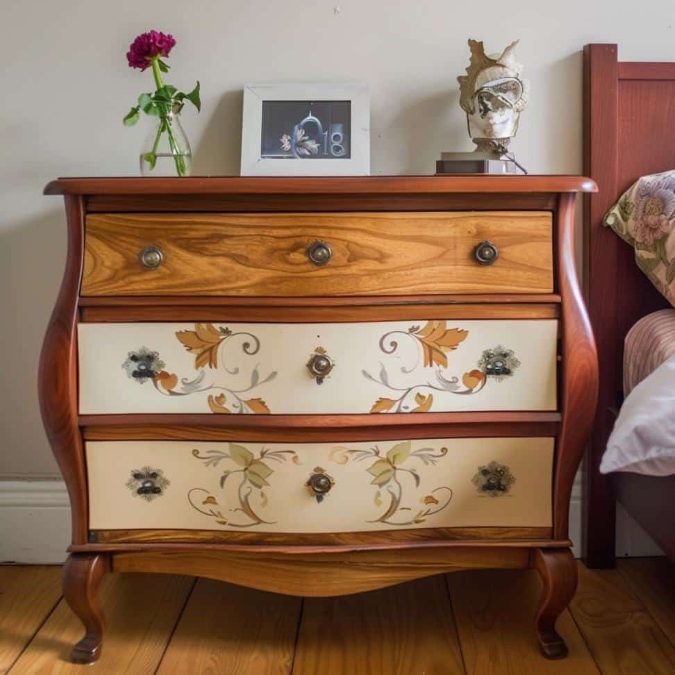 A bedroom with a refurbished chest of drawers