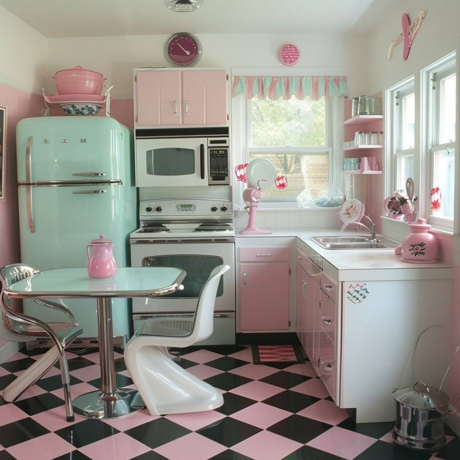 retro kitchen pink decorating