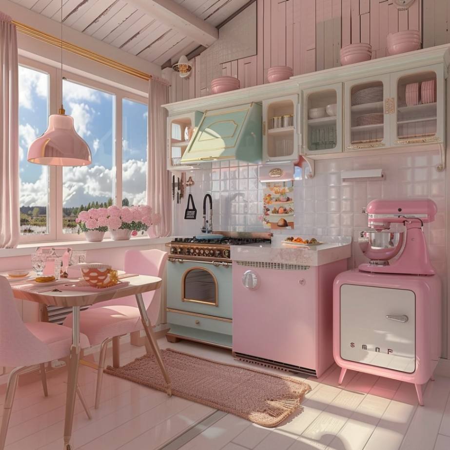 retro kitchen pink decoration