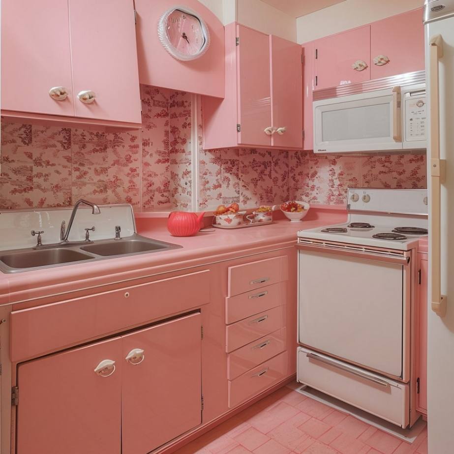 retro pink kitchen