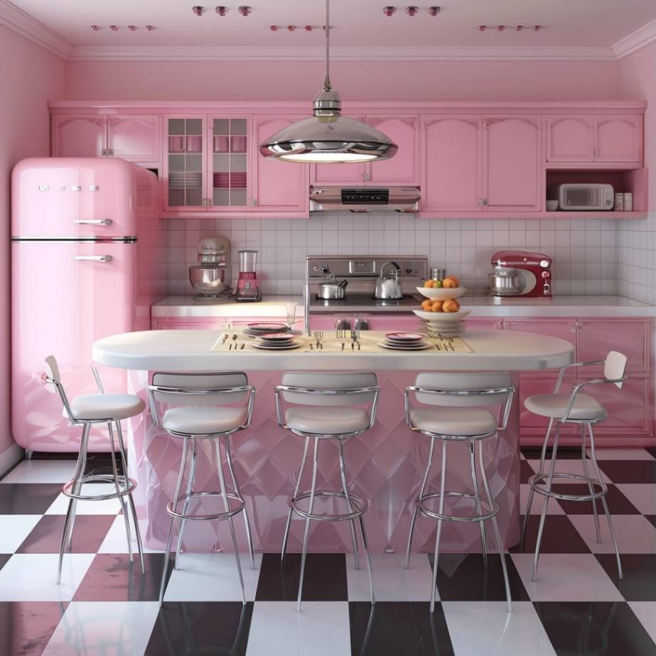 retro pink kitchen decor ideas