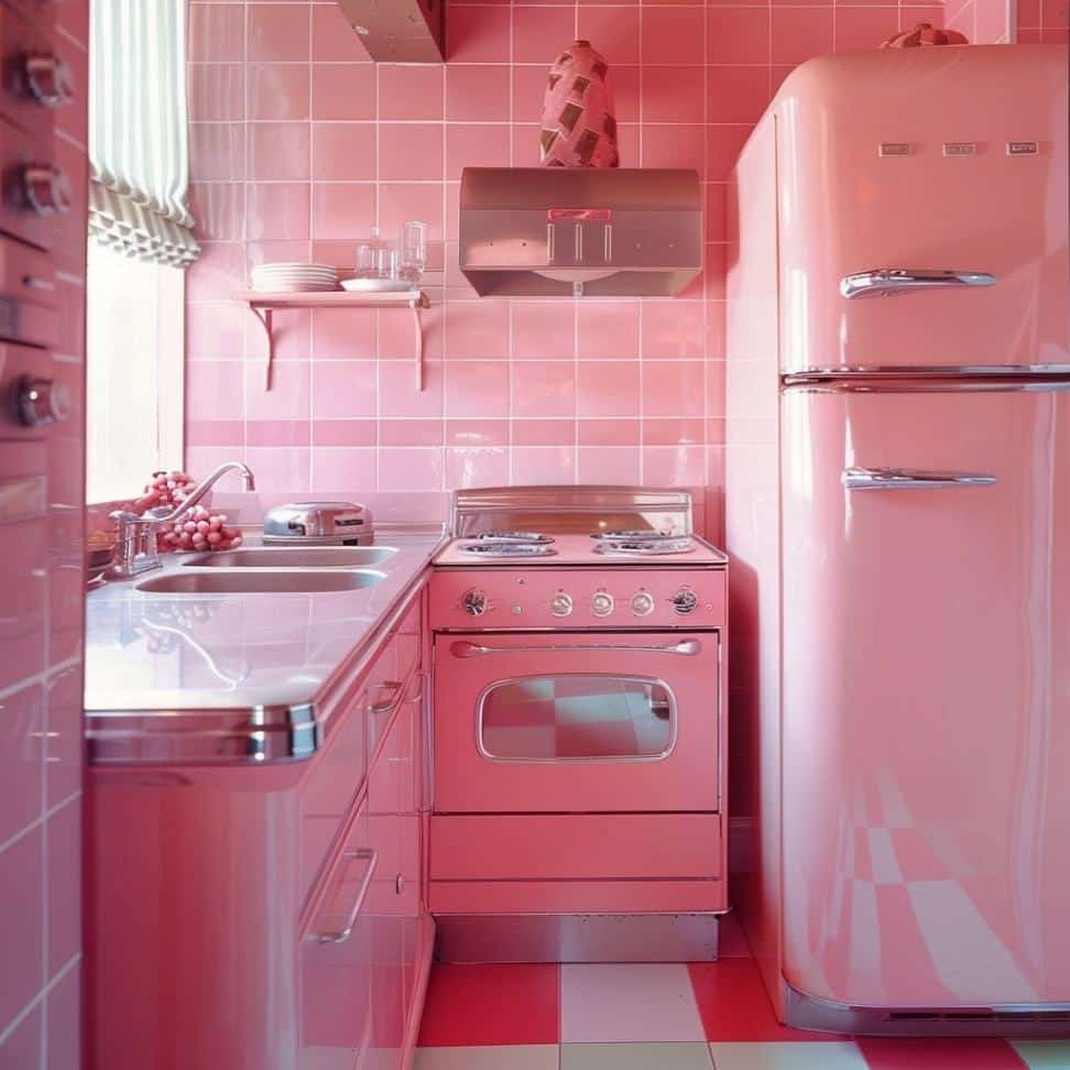 retro pink kitchen decorating ideas