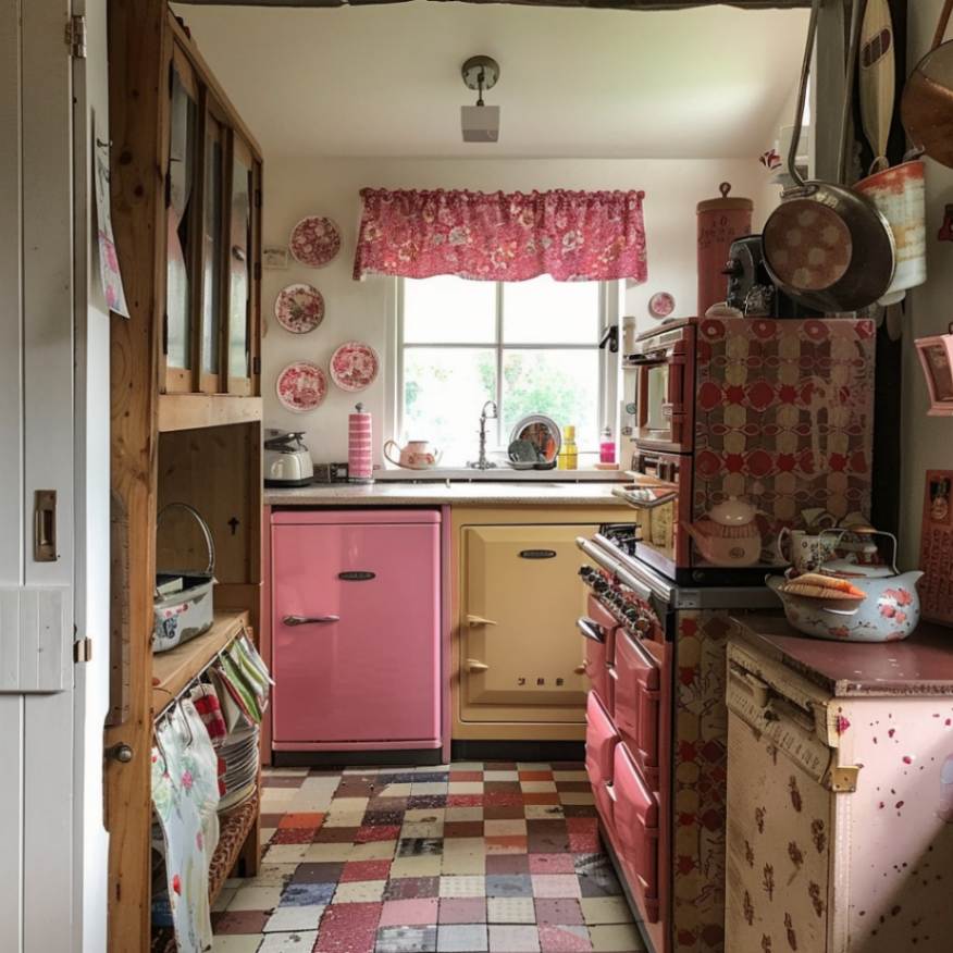 rustic retro pink kitchen decorating ideas