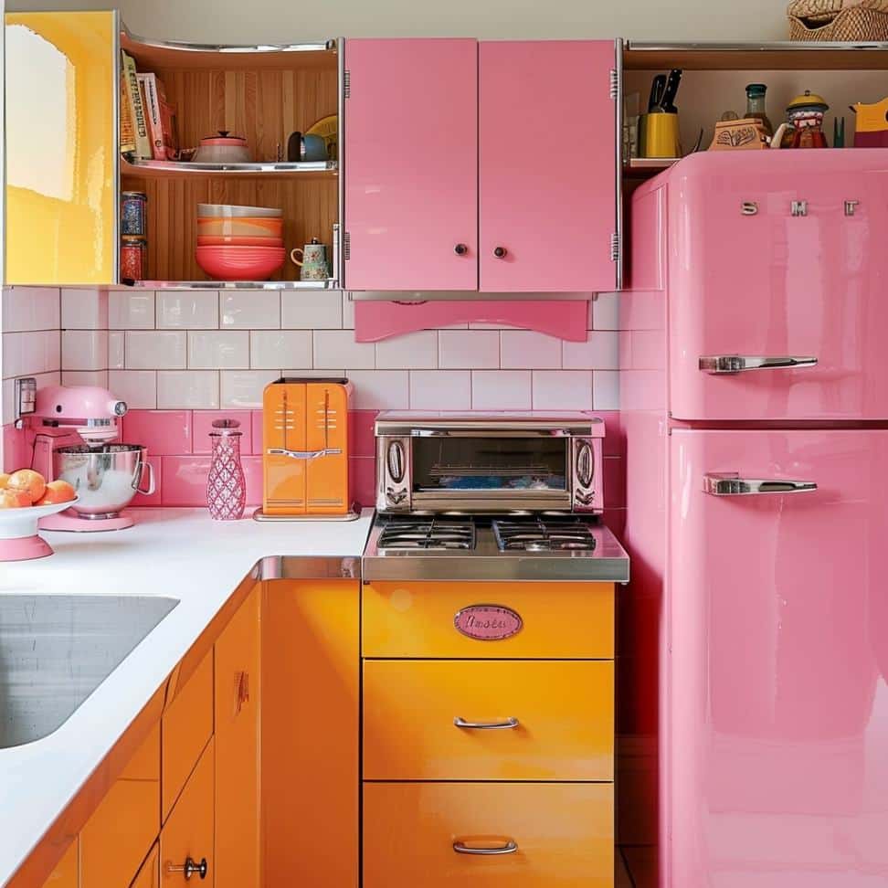 vibrant retro pink kitchen decor