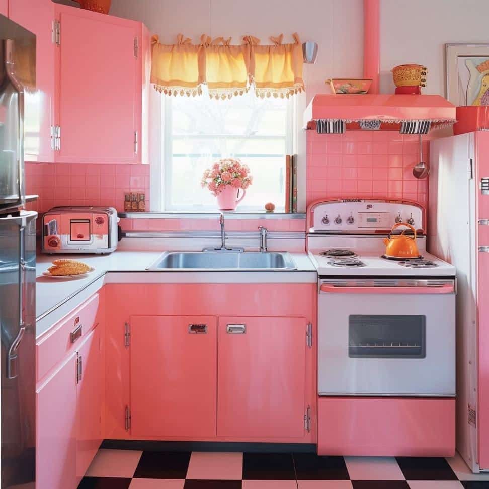 vibrant retro pink kitchen decor ideas