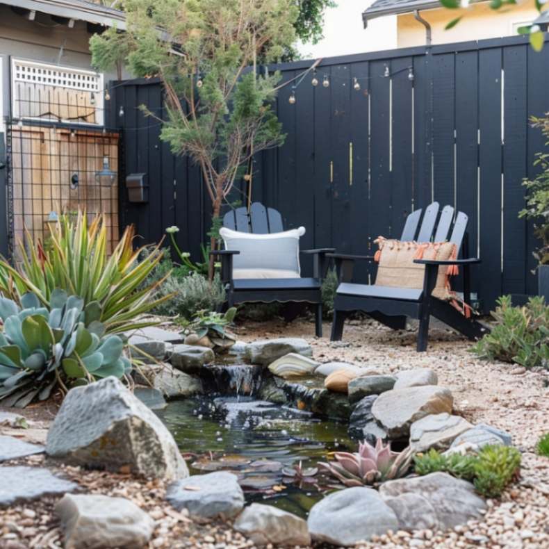 Water feature in a backyard