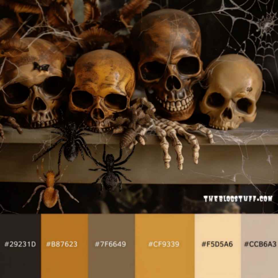 Skeleton heads and spiders color palette for Halloween