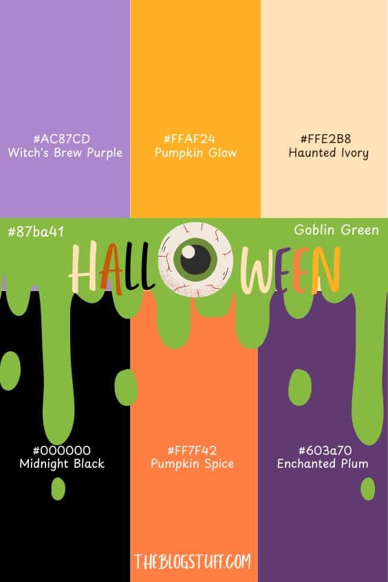 Halloween color palette  with hex codes and color names