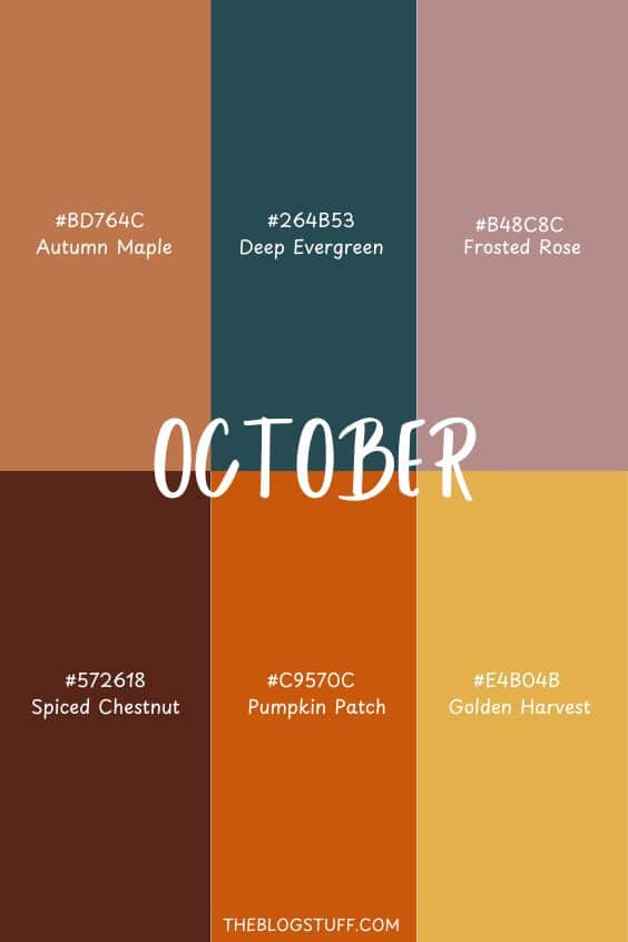 October Palette, Hex color palette, Fall Color schemes,  colour combos