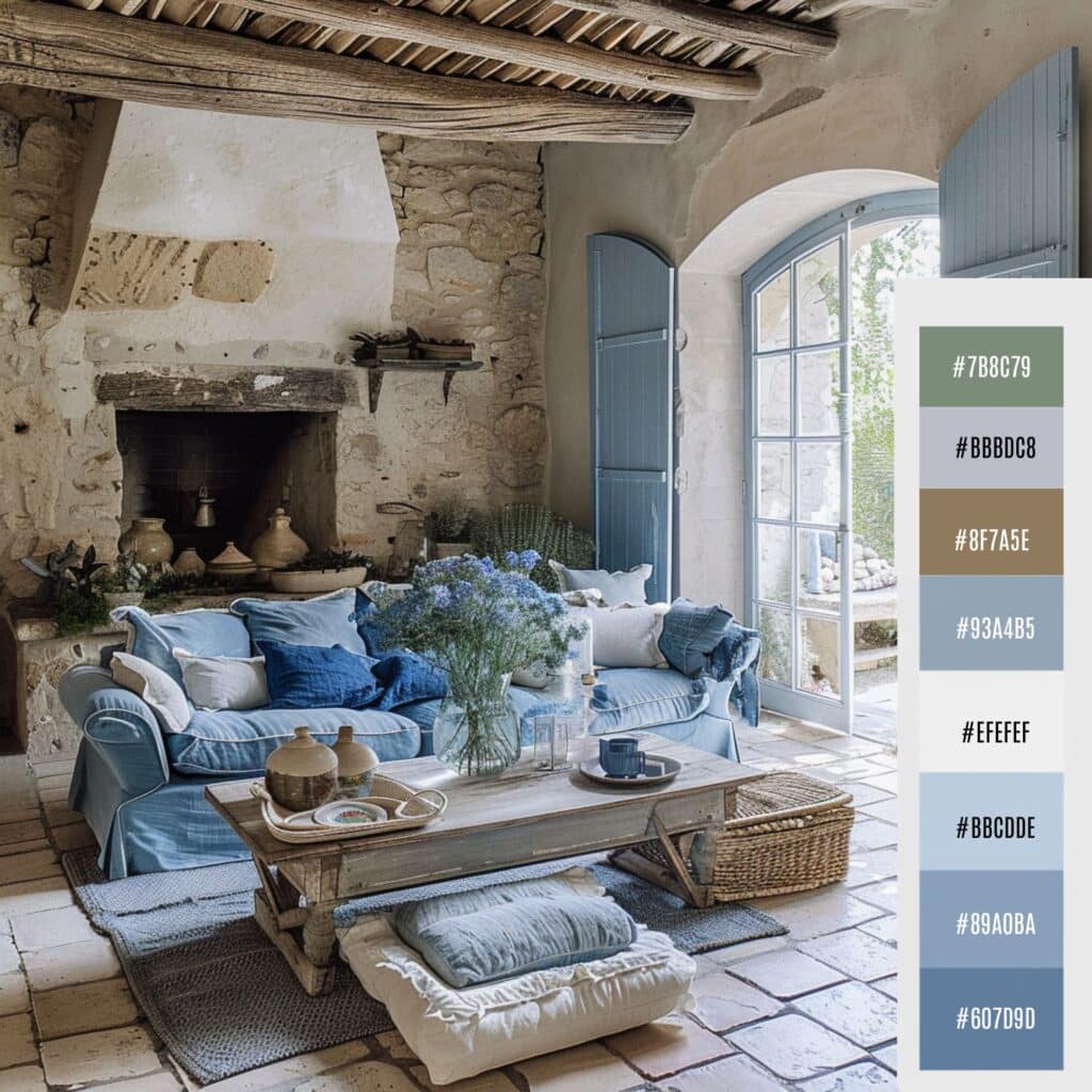 French country decor color palette in blue