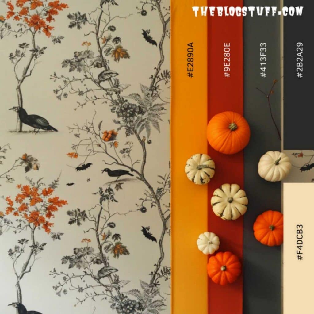 Hallowen color scheme with pumpkins and wall paper