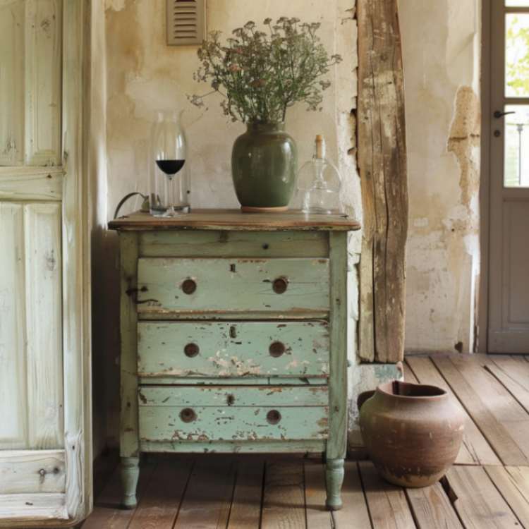 Distressed furniture with rustic elements