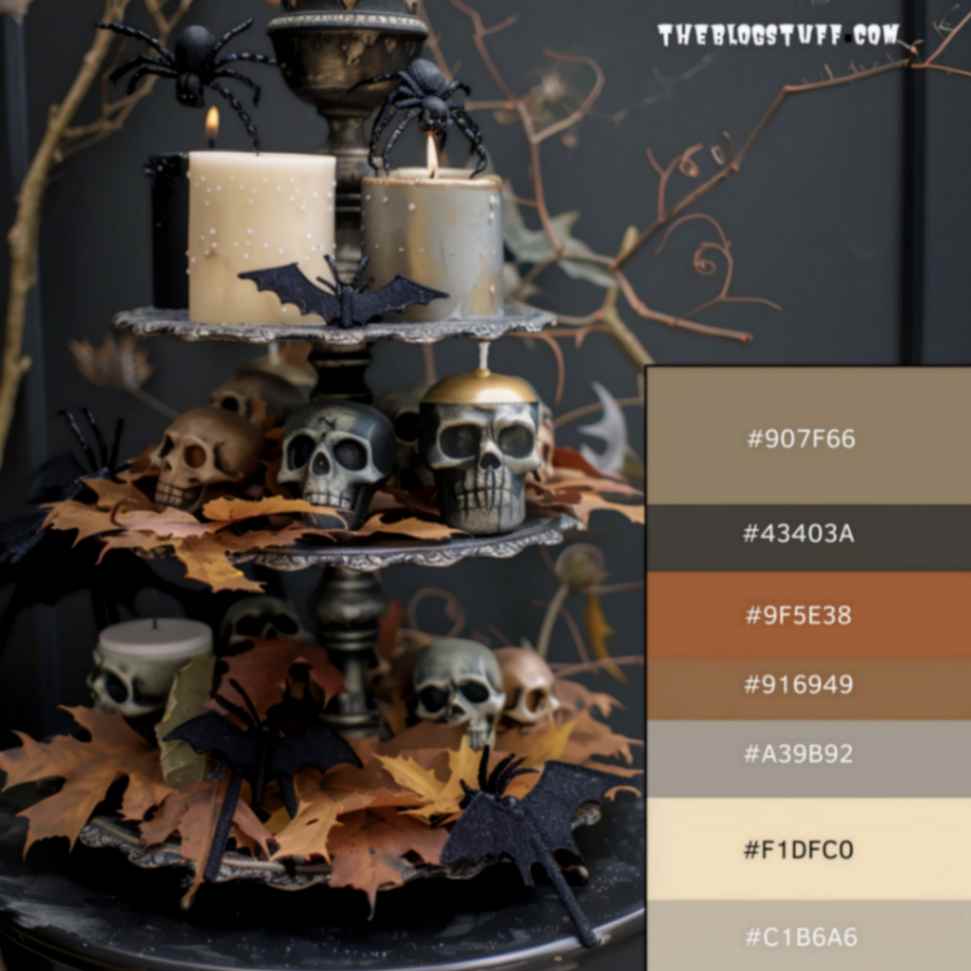 Halloween color palette from decorations on a tiered tray