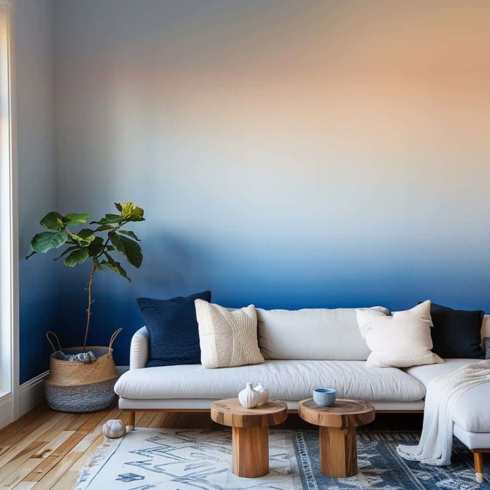 Gradient wallpaper in living room