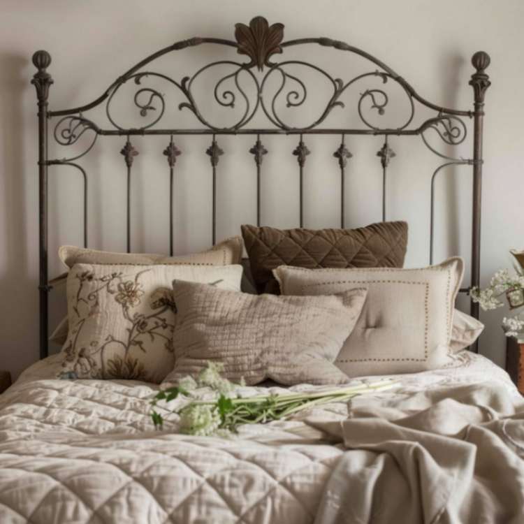 Large wrought iron headboard bed