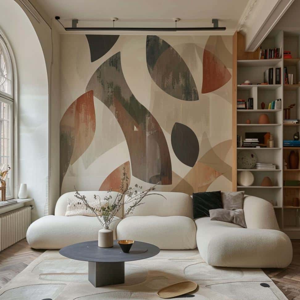 Wallpaer with geometric patterns in living room