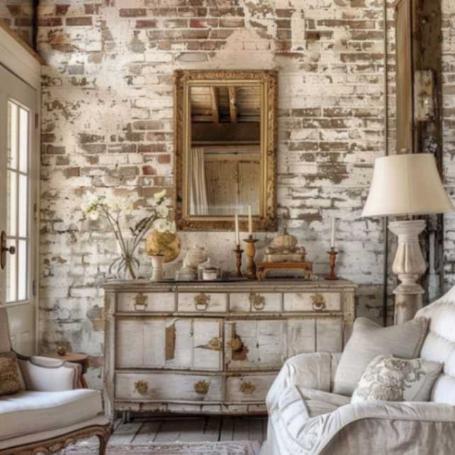 Living room with revealed brick walls