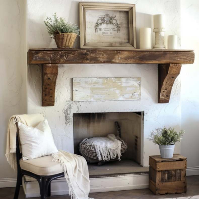 Rustic faux fireplace French country decor style