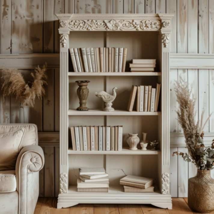 Provenve style Vintage bookshelf with books