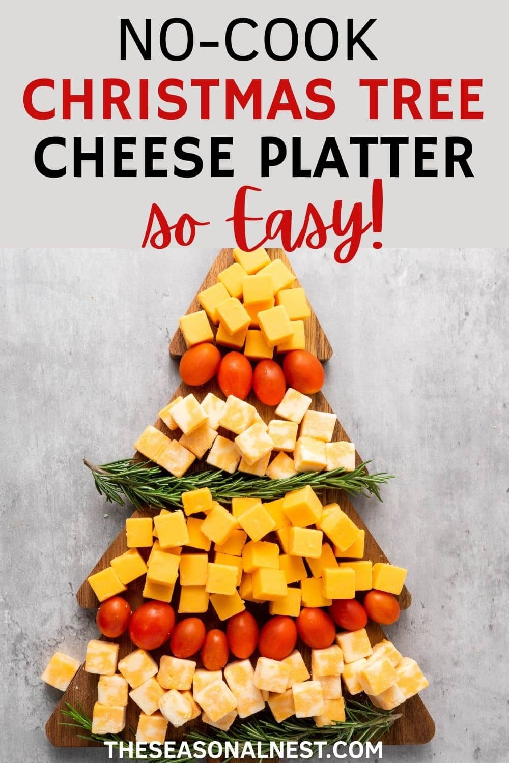 Christmas Tree Cheese Platter adorned with rosemary springs.
