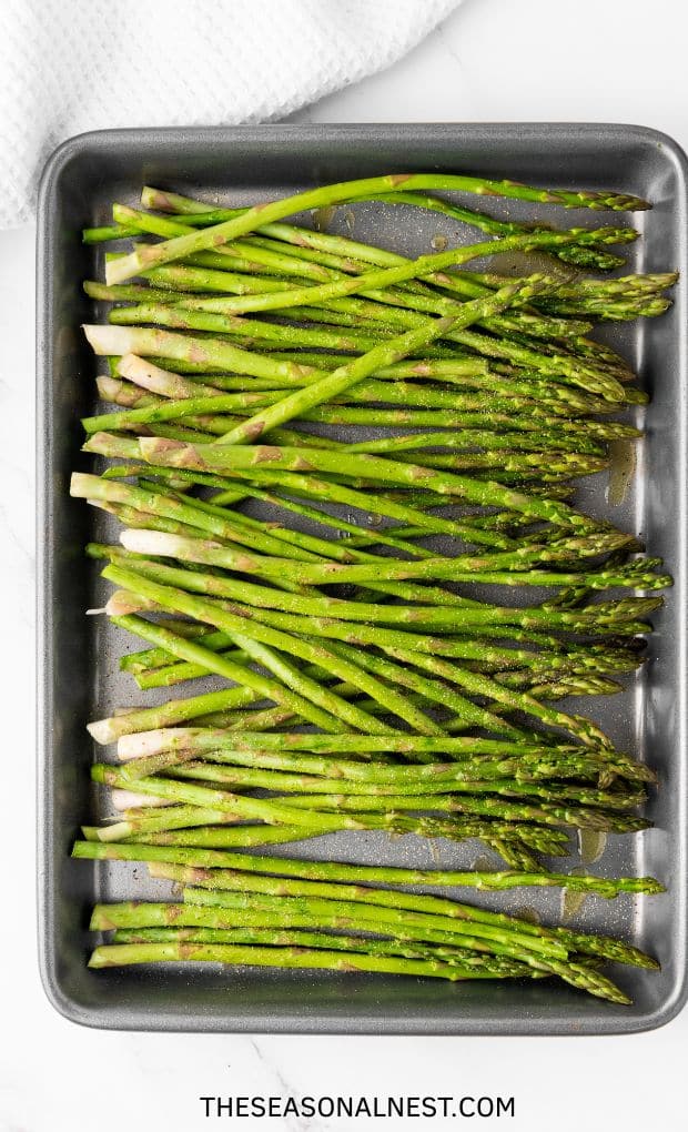 Asparagus on a baking tray